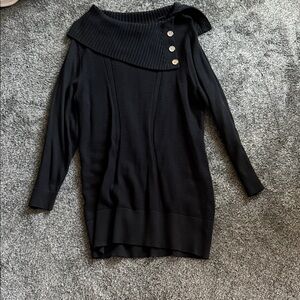 Style & Co. Black Off-Shoulder Sweater with Button Accents